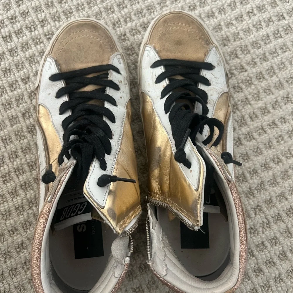 GOLDEN GOOSE Slide Metallic Glitter Zip High-Top Sneakers - Picture 4 of 4